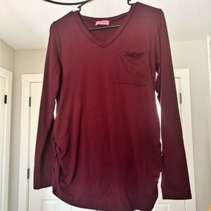 Crazy soft V-Neck Maternity Burgundy Top with pocket